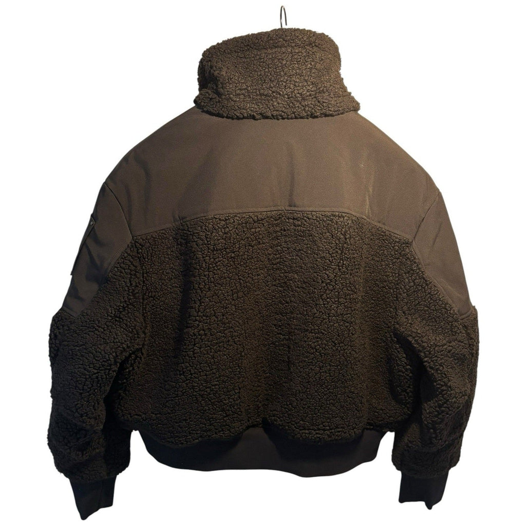 Moose Knuckles Dark Brown Cropped Teddy Fleece Bomber Jacket