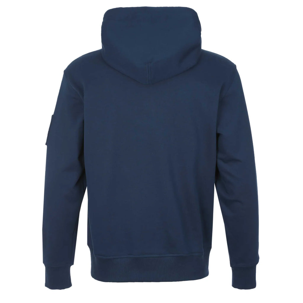 Moose Knuckles Navy Blue Pullover Hoodie with Metal Sleeve Logo