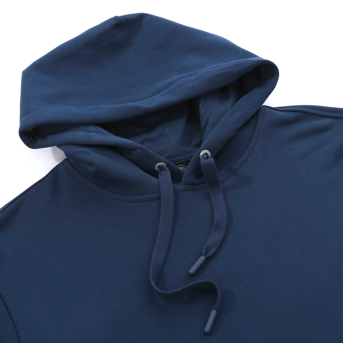 Moose Knuckles Navy Blue Pullover Hoodie with Metal Sleeve Logo