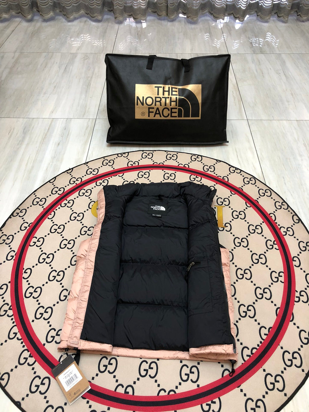 The North Face Blush Pink and Black Color-Block Puffer Vest