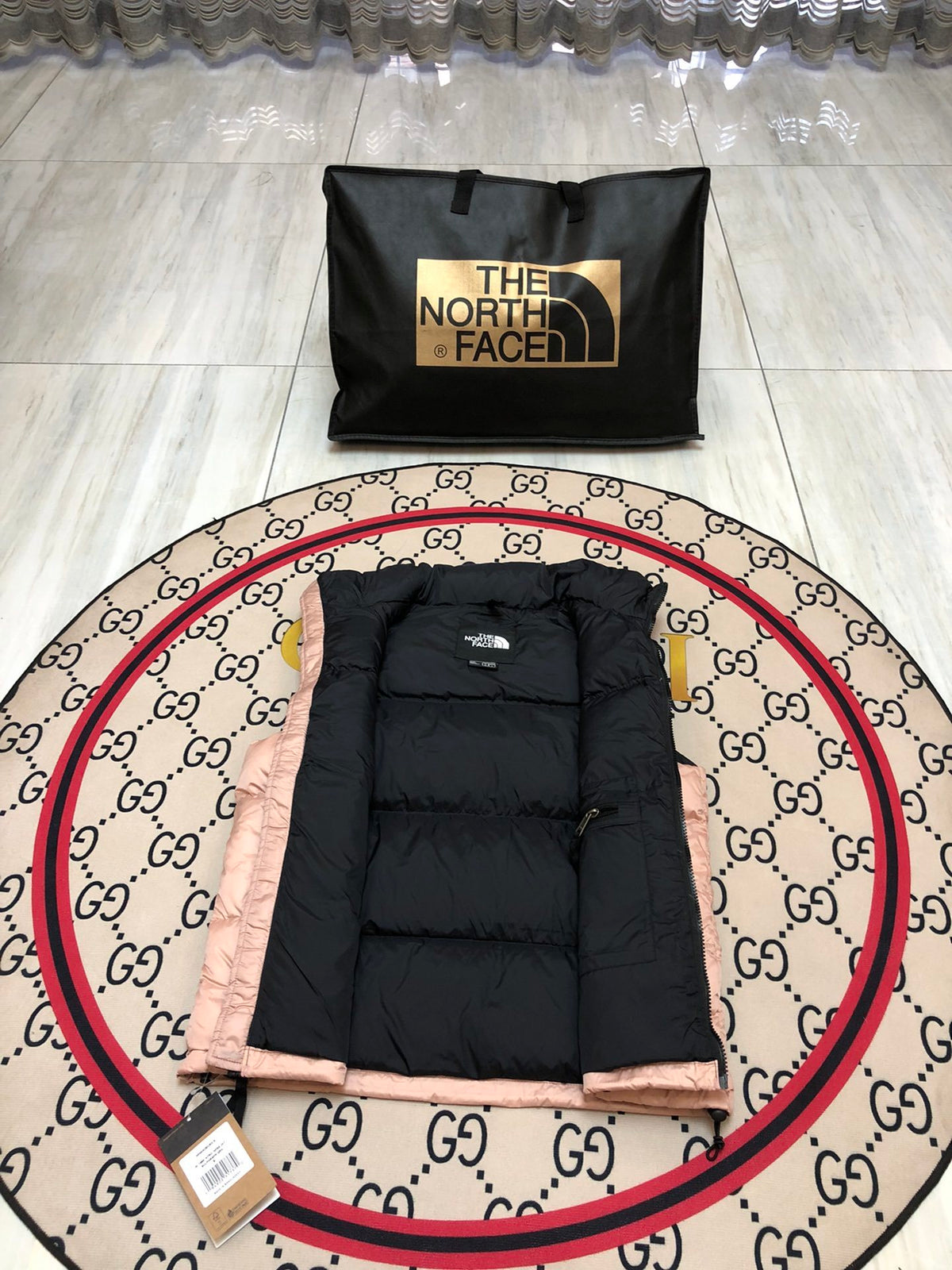 The North Face Blush Pink and Black Color-Block Puffer Vest