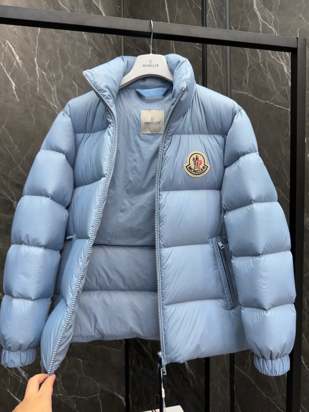 Moncler Light Blue Stand-Collar Quilted Puffer Jacket