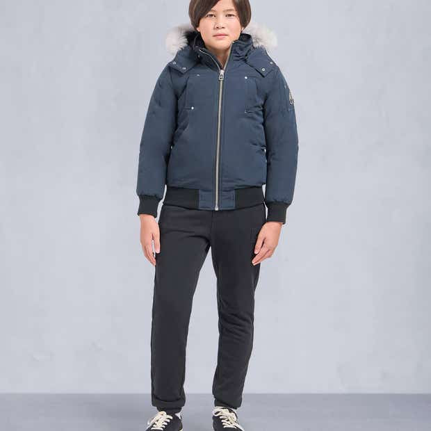 Moose Knuckles Navy Blue Hooded Bomber Jacket
