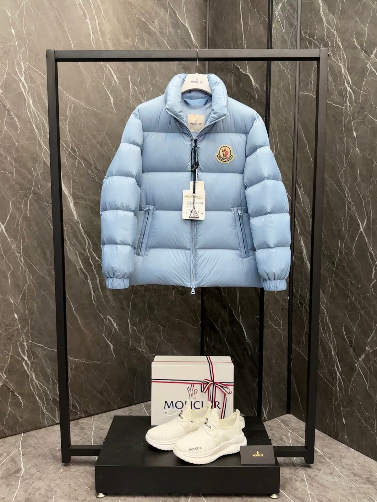 Moncler Light Blue Stand-Collar Quilted Puffer Jacket