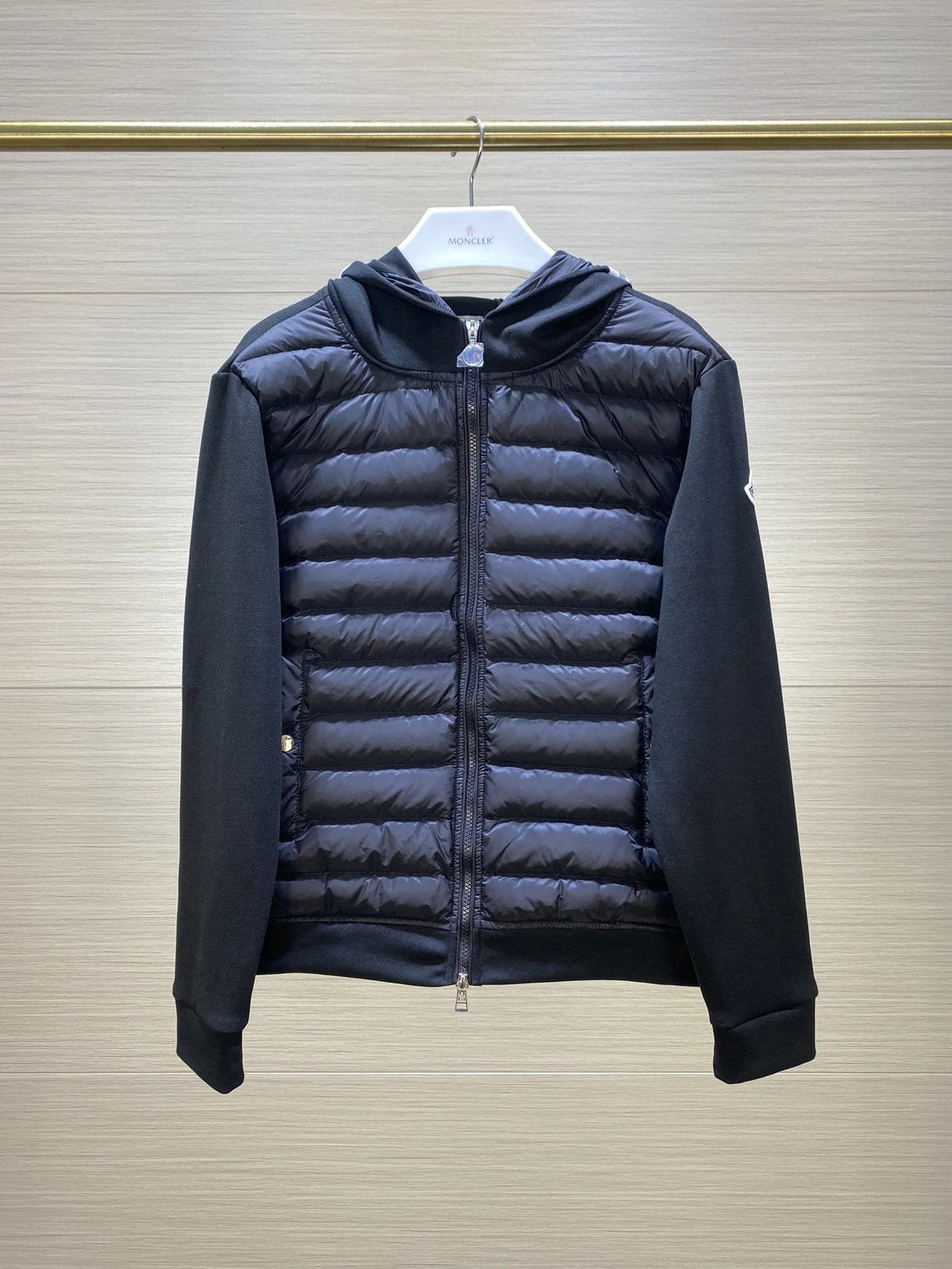Moncler Black Hooded Hybrid Quilted Jacket