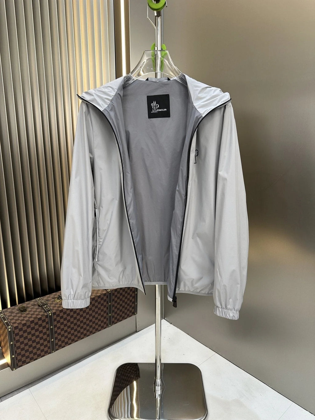 Moncler Light Gray Full-Zip Hooded Jacket