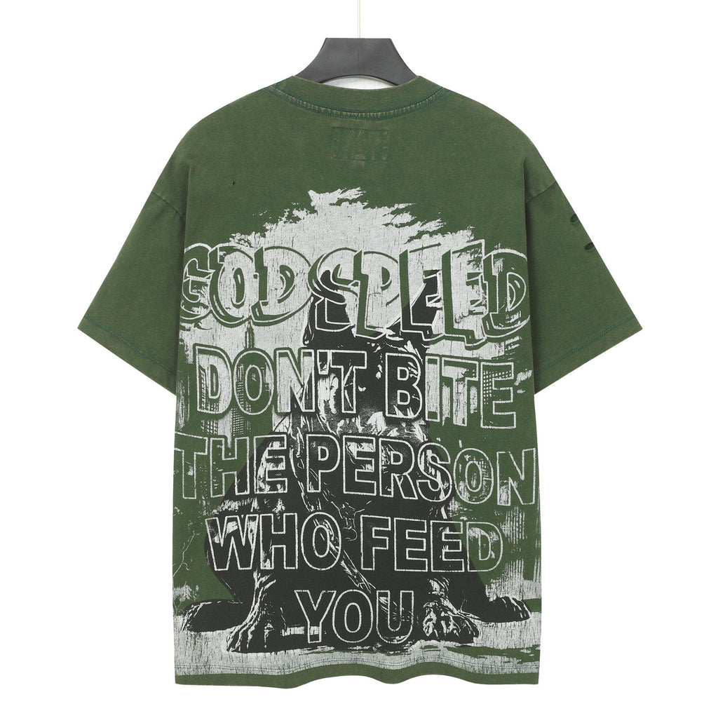 Godspeed Dog Graphic Distressed Sleeve T-Shirt