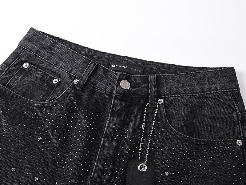 Purple Brand Black Rhinestone Washed Jeans