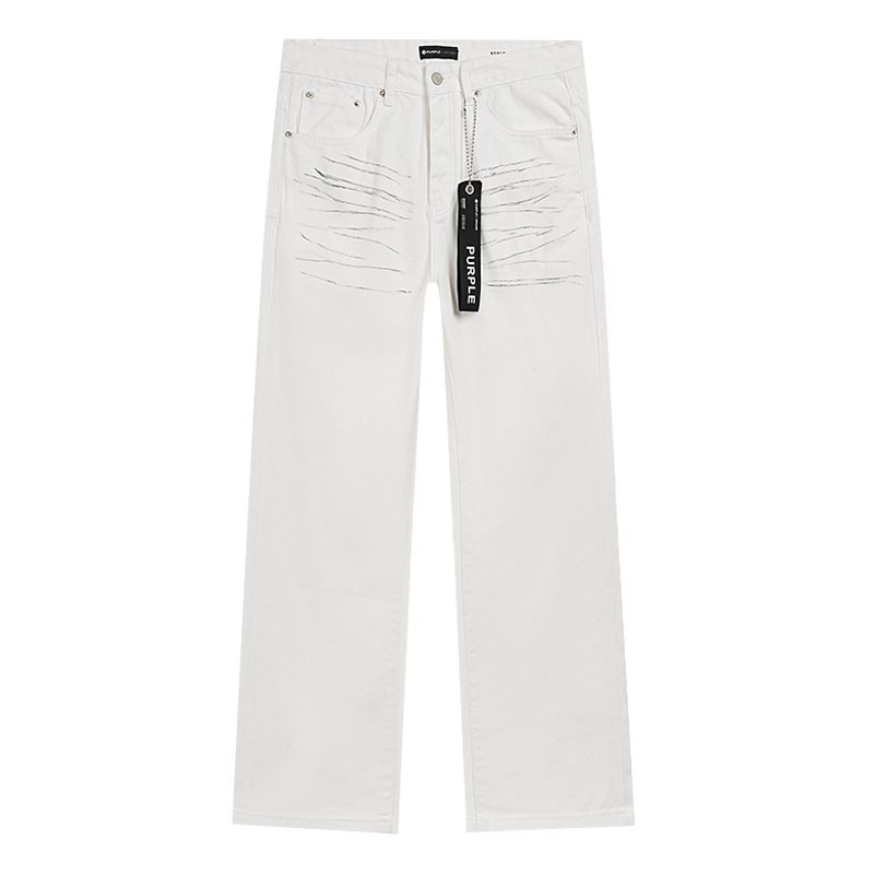 Purple Brand White Distressed Straight-Leg Button-Fly Jeans