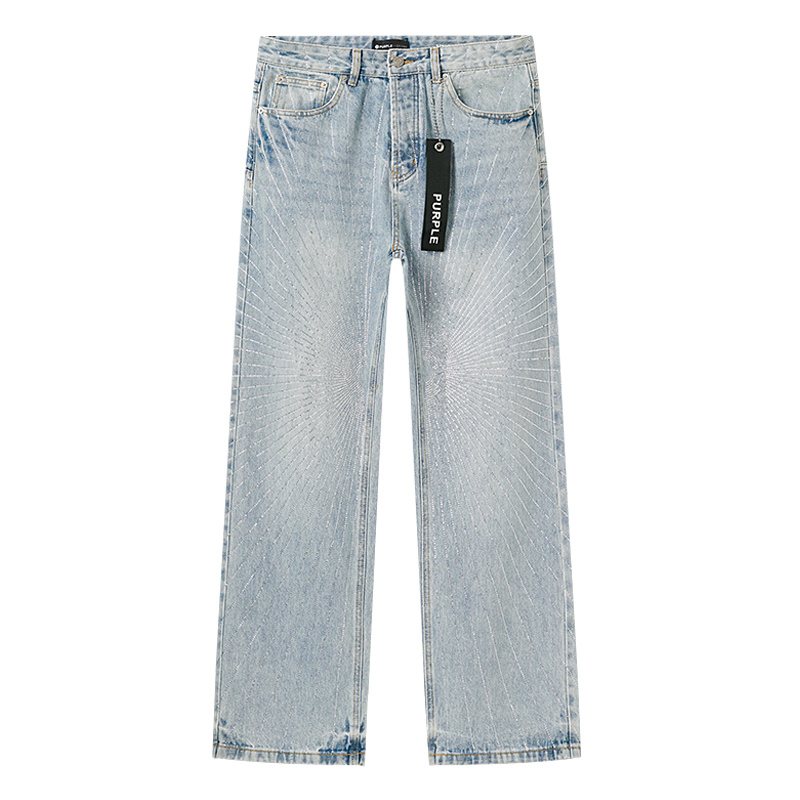 Purple Brand Light Blue Rhinestone Stripe Jeans