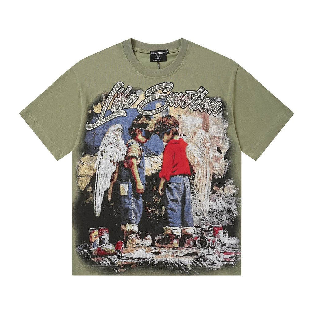 MIXED EMOTION Rhinestone Graphic T-Shirt