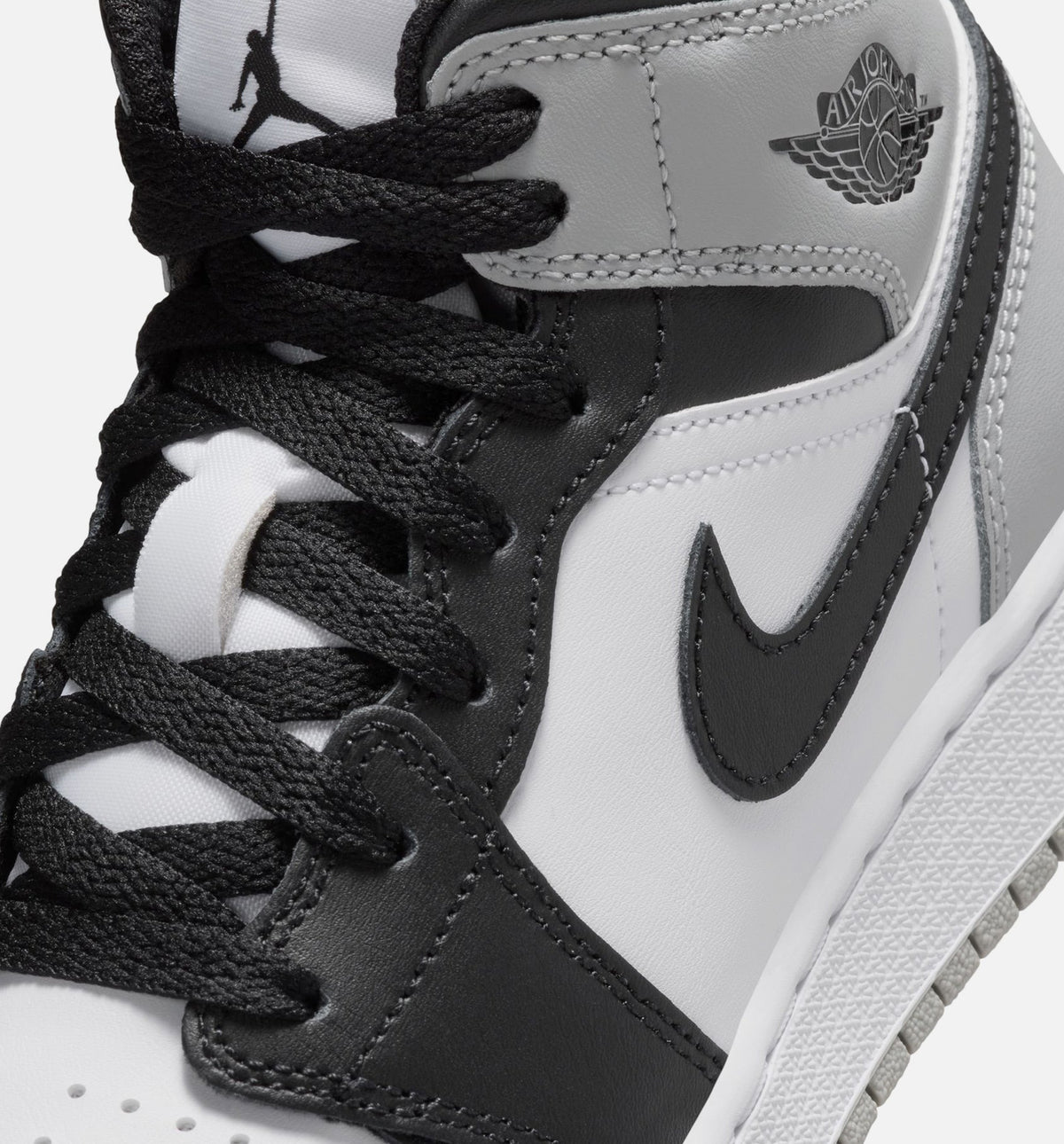 Air Jordan 1 Mid GS Sneakers | White/Light Smoke Grey/Black