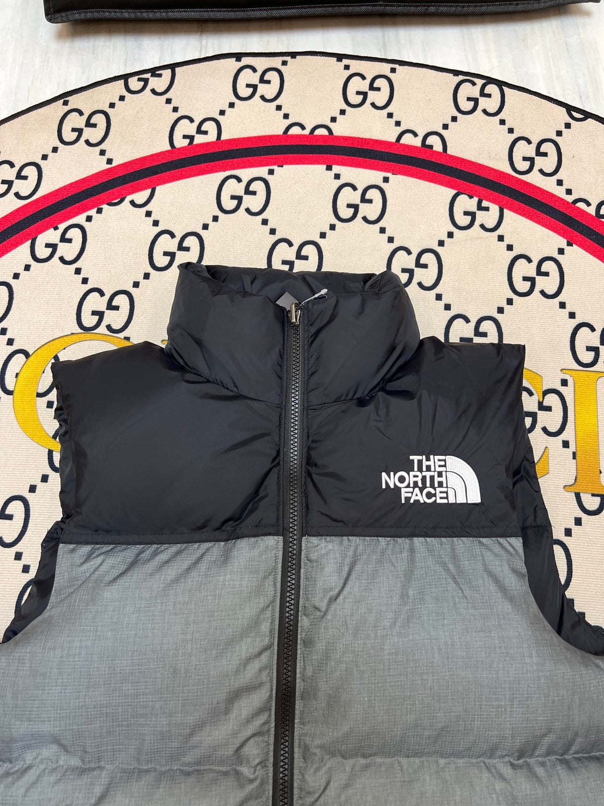 The North Face Gray and Black Color-Block Puffer Vest