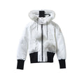 Moose Knuckles White Hooded Bomber Jacket