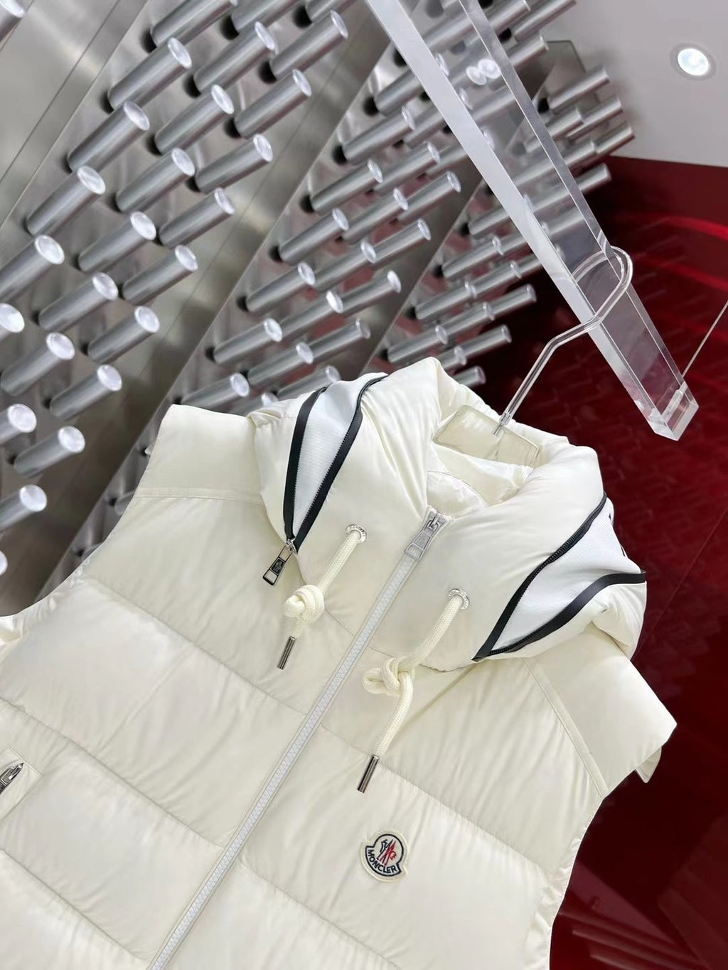 Moncler Quilted Ivory Hooded Puffer Vest