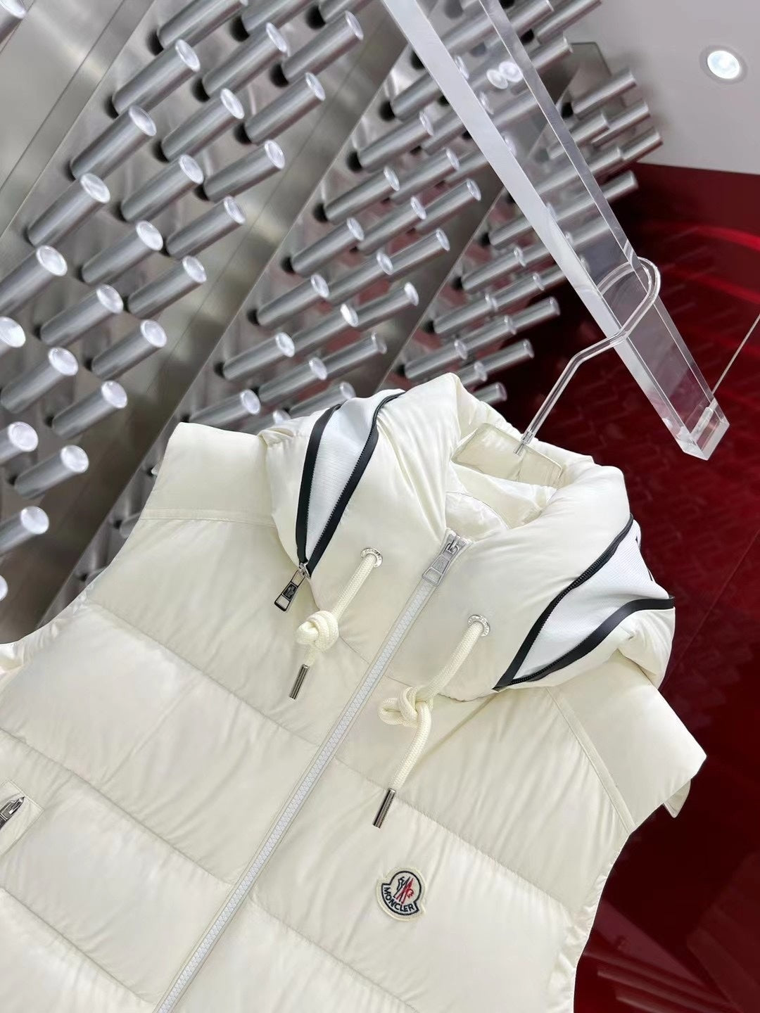 Moncler Quilted Ivory Hooded Puffer Vest