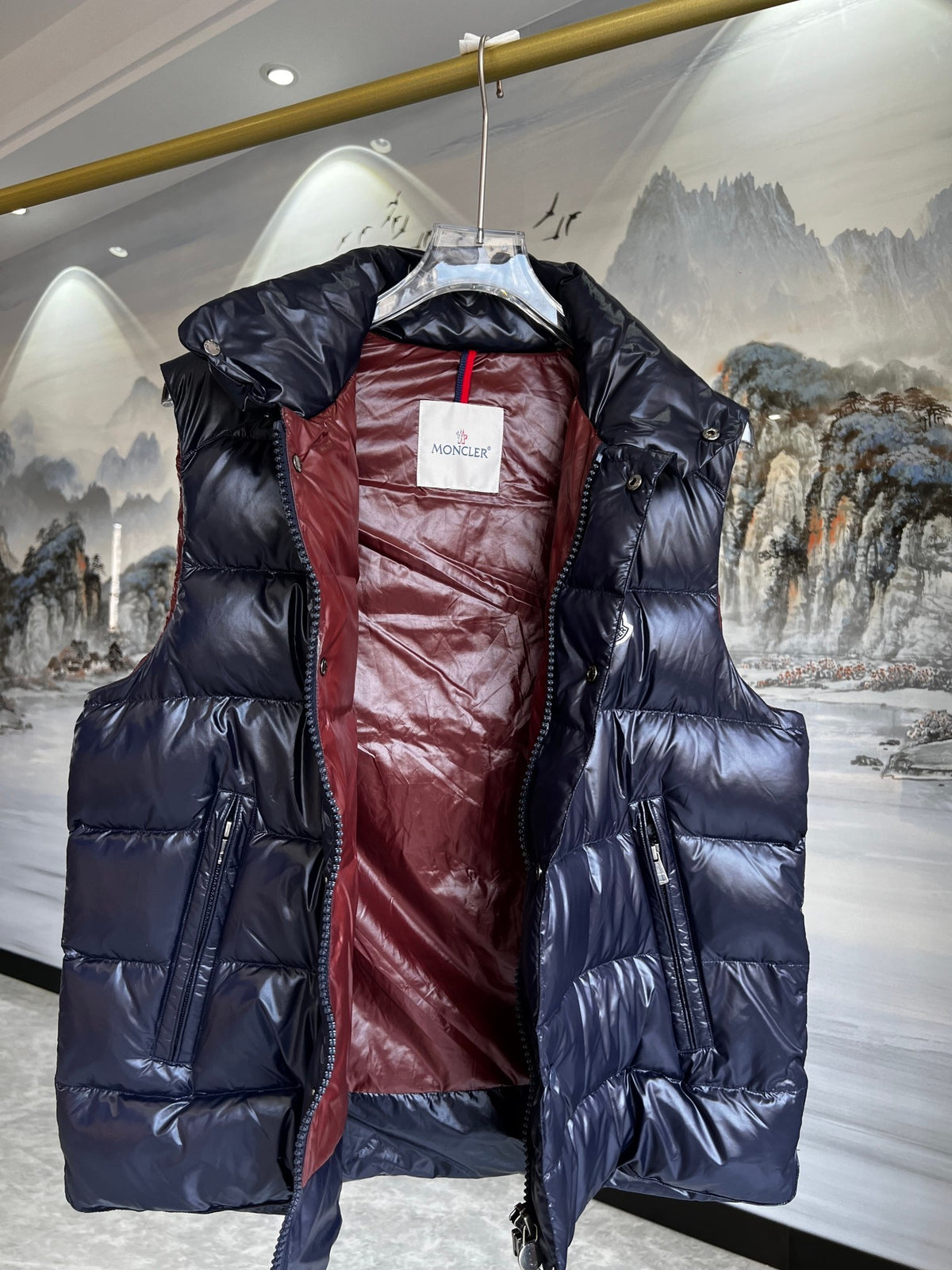 Moncler Glossy Navy Blue Quilted Puffer Vest