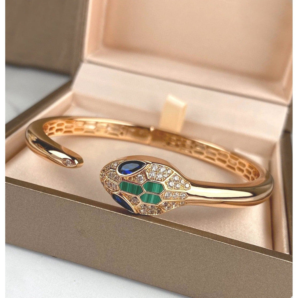 BVLGARI Serpenti Malachite Snake-Head Bracelet