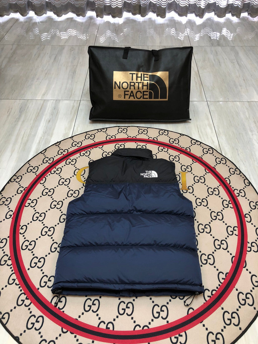 The North Face Navy Blue and Black Color-Block Puffer Vest