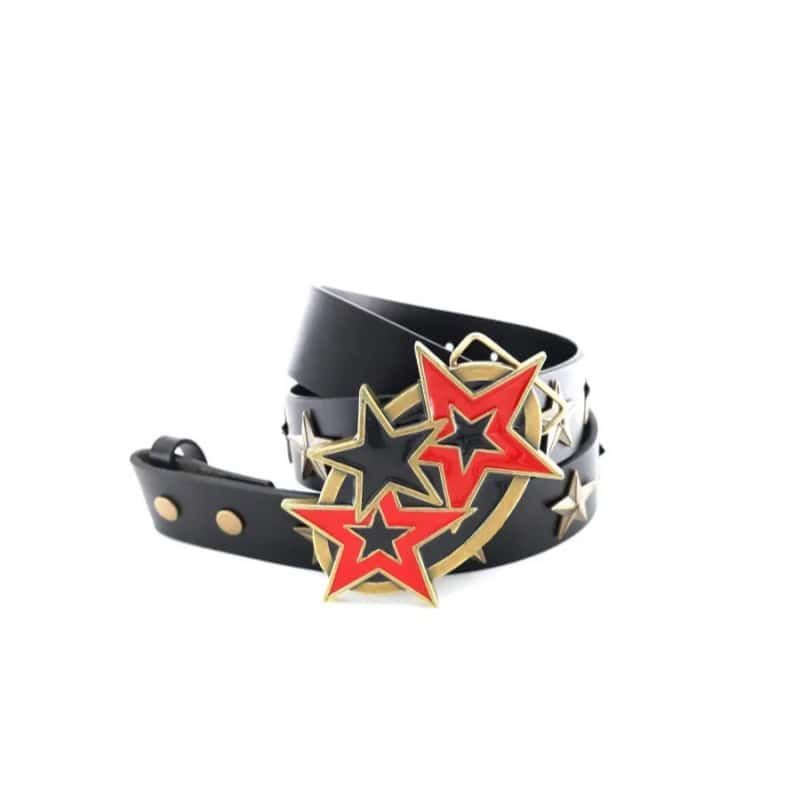 SANSLAWS Leather Belt Vintage Bronze Star Metal Buckle Punk Waist Belt