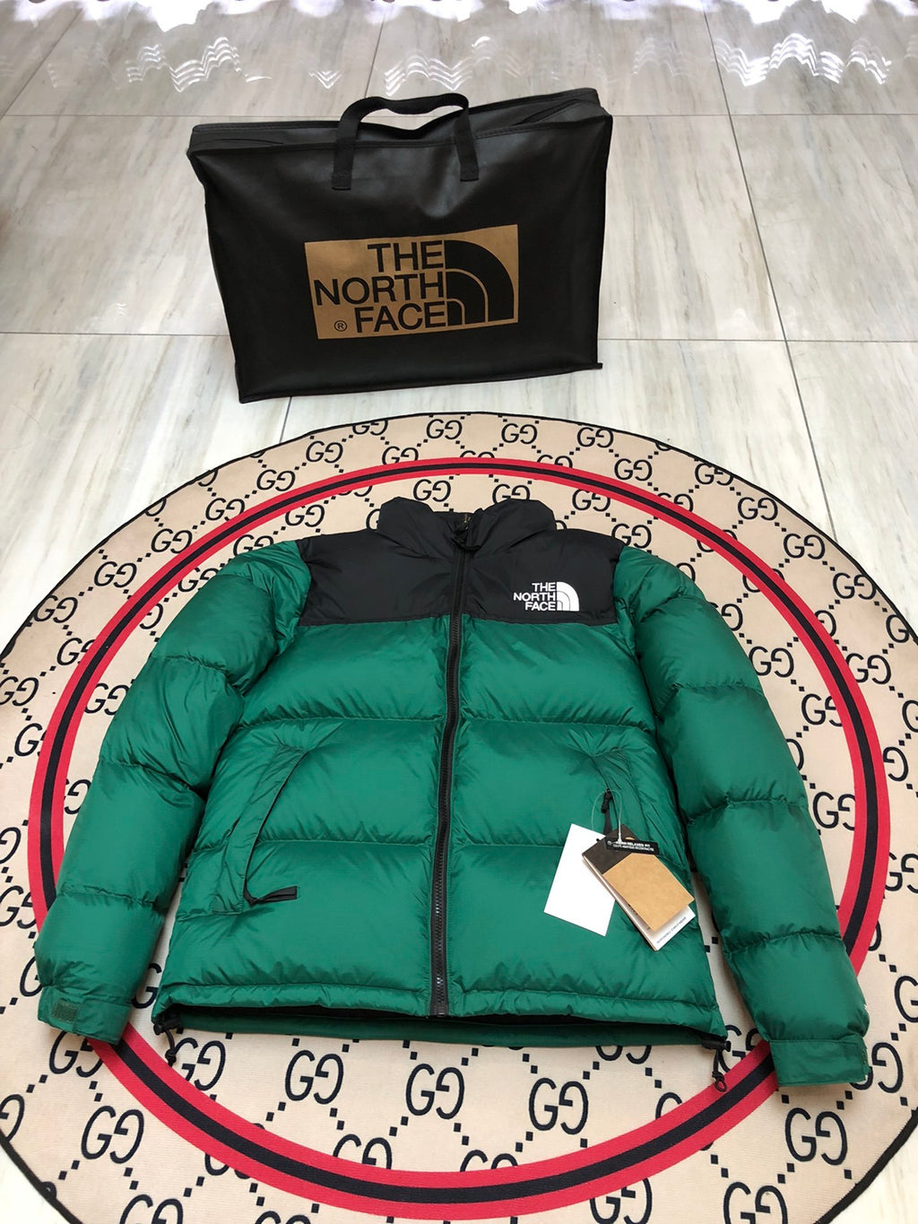 The North Face Green and Black Colorblock Puffer Jacket
