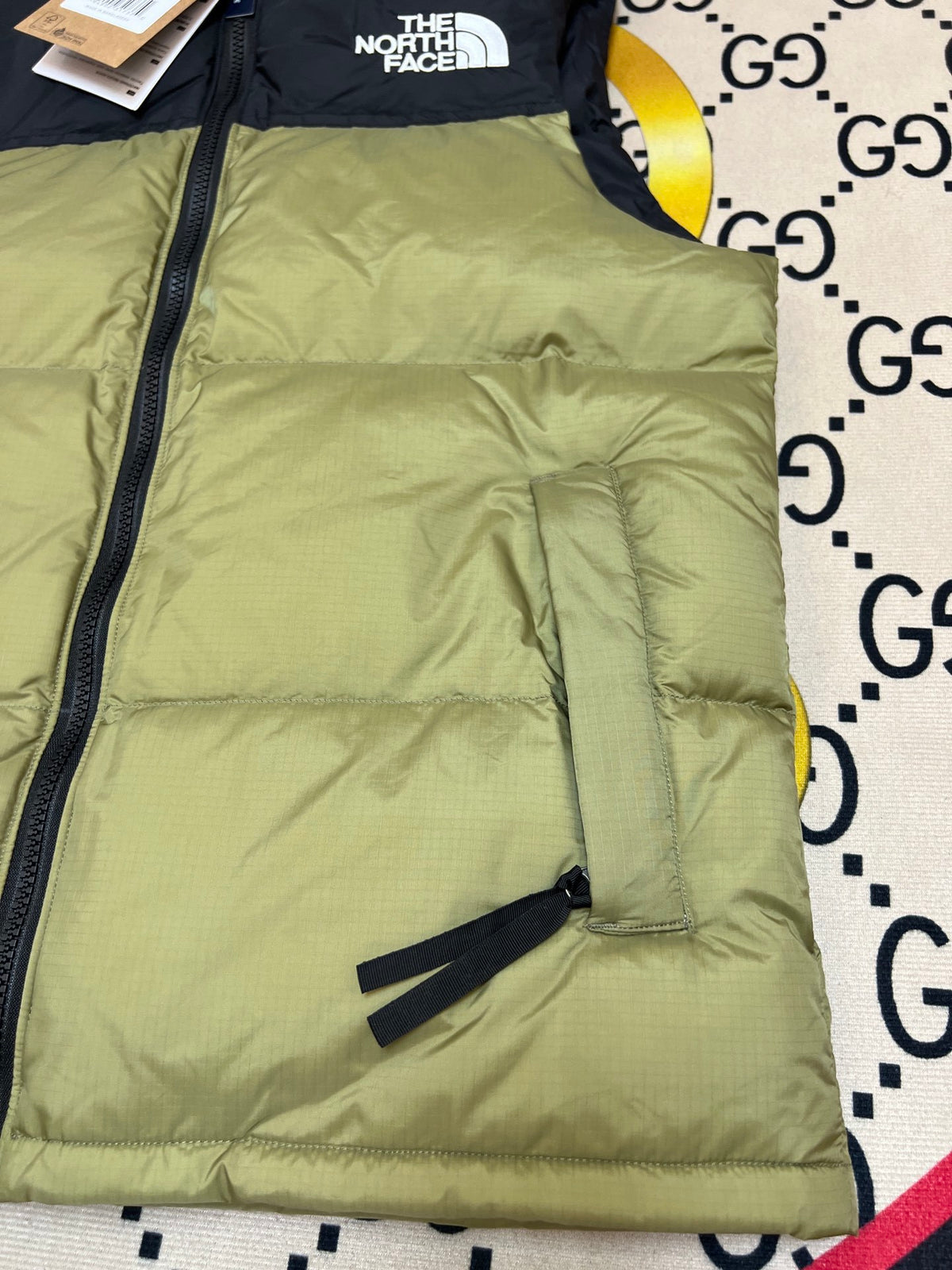 The North Face Olive Green and Black Color-Block Puffer Vest