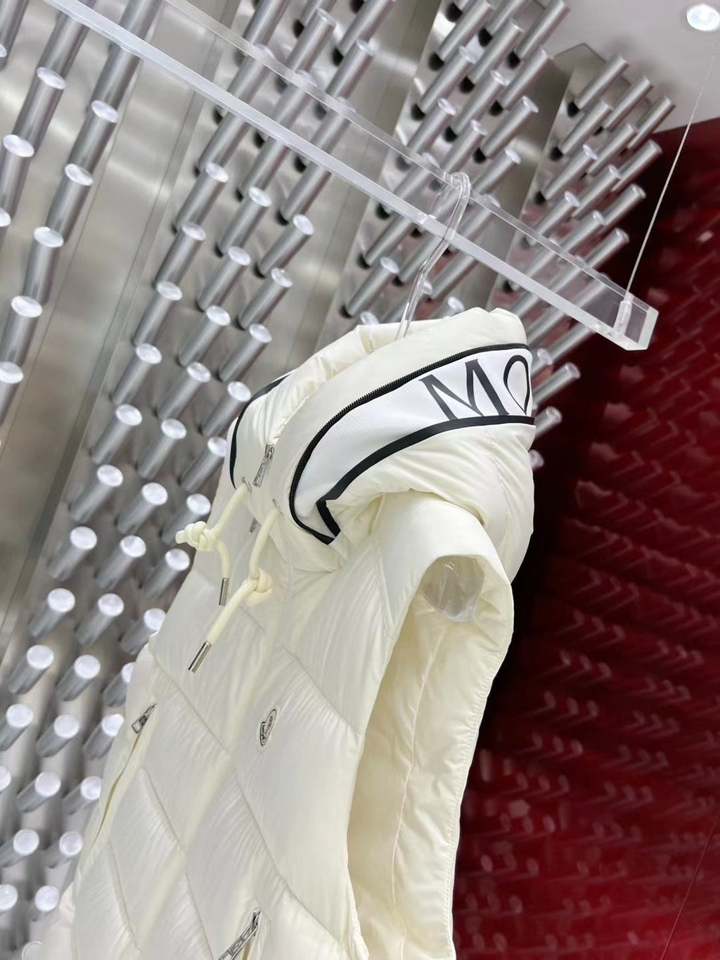 Moncler Quilted Ivory Hooded Puffer Vest