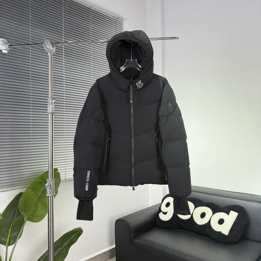 Moncler Black Hooded Chevron-Quilt Puffer Jacket