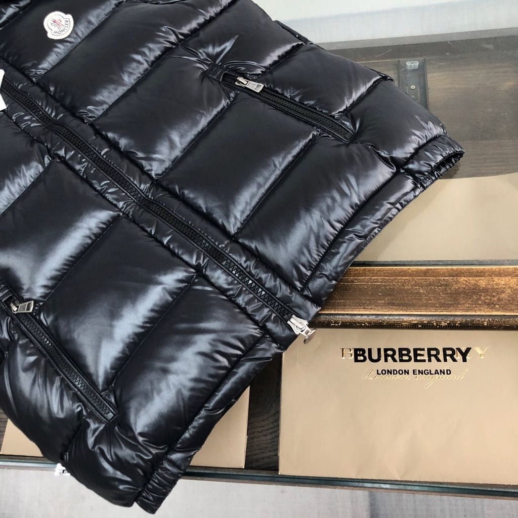 Moncler Glossy Black Hooded Puffer Vest