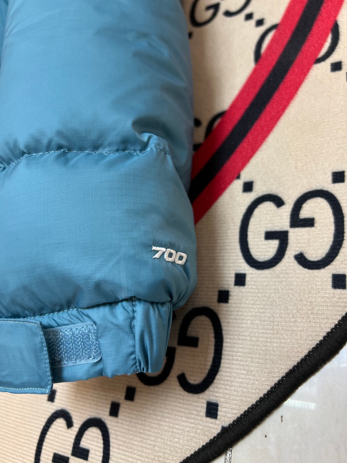 The North Face Teal Blue and Navy Color-Block Puffer Jacket