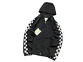 Moncler Black Hooded Zip-Up Jacket with Geometric Sleeve Trim