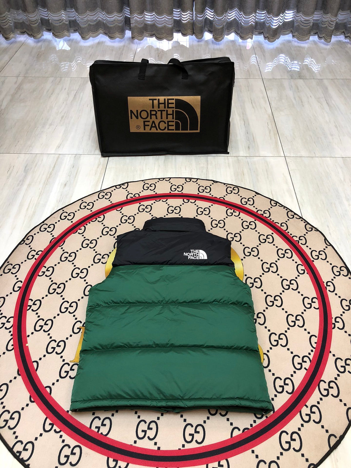 The North Face Forest Green and Black Color-Block Puffer Vest