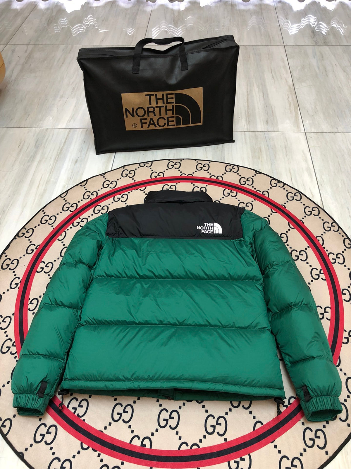 The North Face Green and Black Colorblock Puffer Jacket