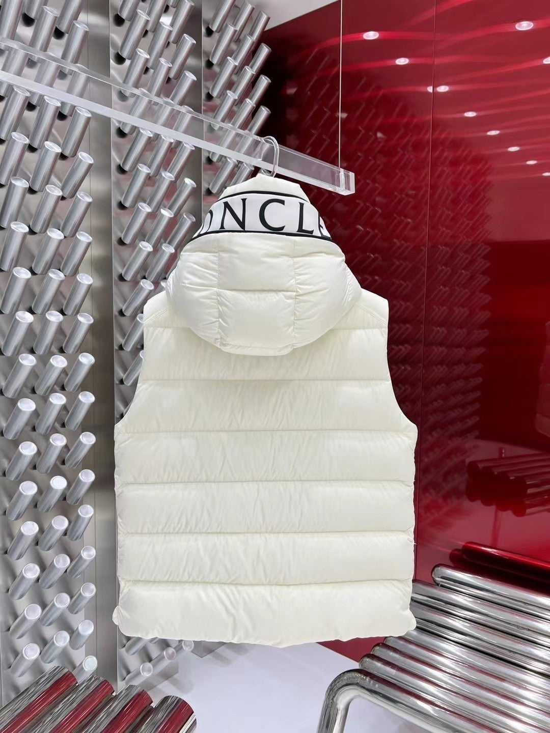 Moncler Quilted Ivory Hooded Puffer Vest