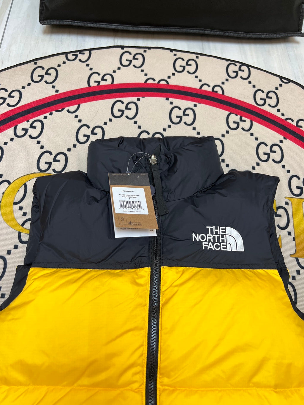 The North Face Yellow and Black Color-Block Puffer Vest