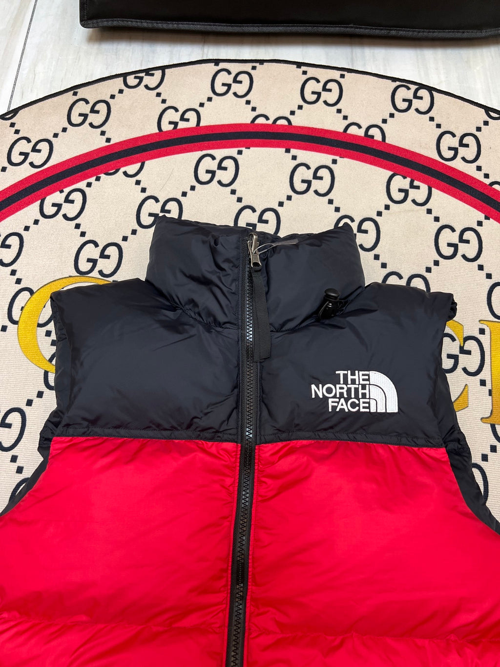 The North Face Red and Black Color-Block Puffer Vest