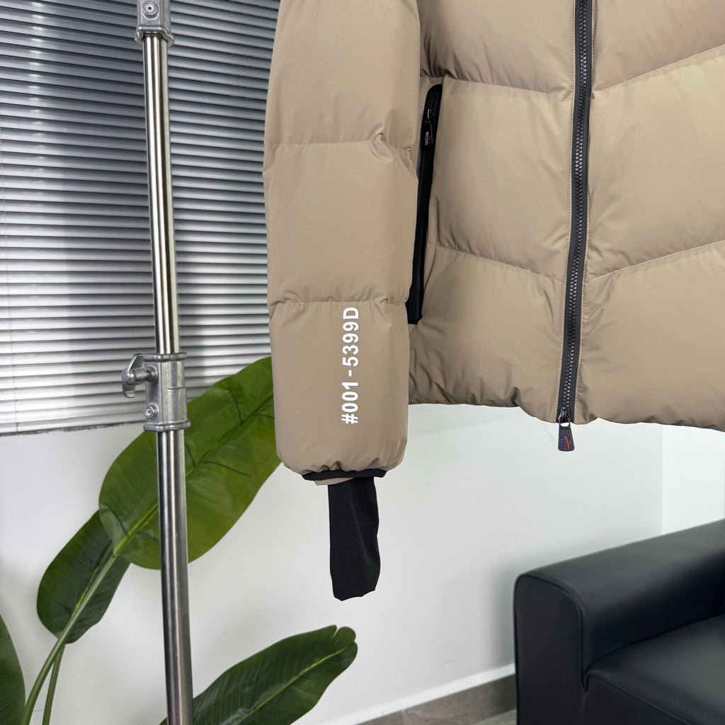 Moncler Beige Hooded Chevron-Quilted Puffer Jacket