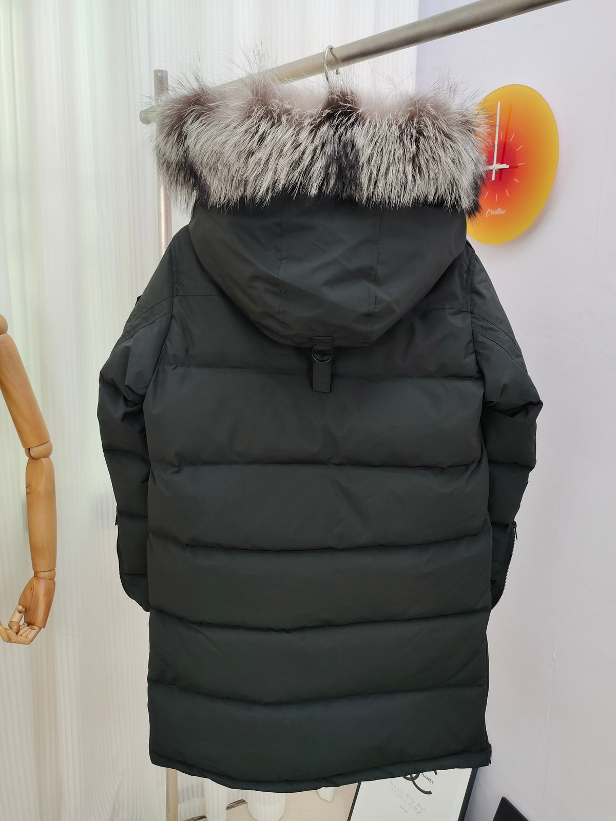 Moose Knuckles Charcoal Gray Long Hooded Quilted Parka