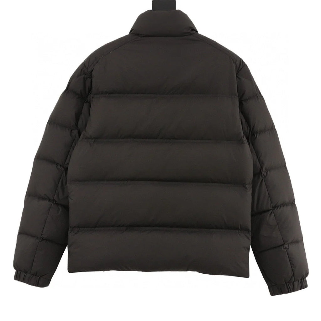 Moncler Black Stand-Collar Puffer Jacket with Contrast Chest Stripe