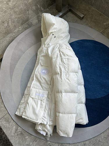 Canada Goose White Hooded Puffer Jacket with Tonal Logo Patch