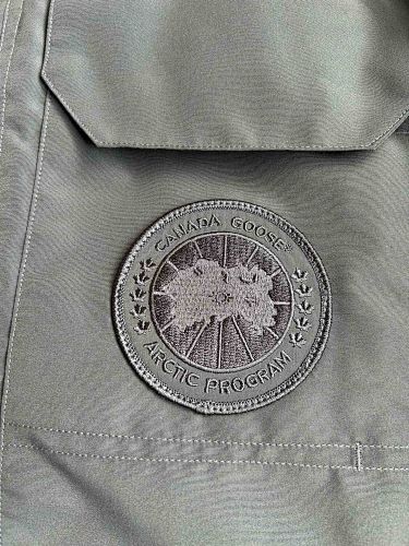 Canada Goose Charcoal Gray Hooded Puffer Jacket with Tonal Logo Patch