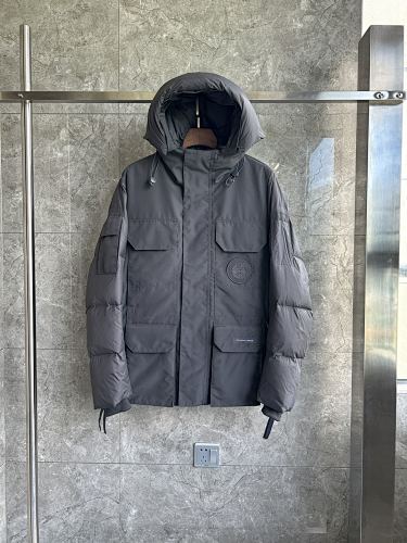 Canada Goose Charcoal Gray Hooded Puffer Jacket with Tonal Logo Patch