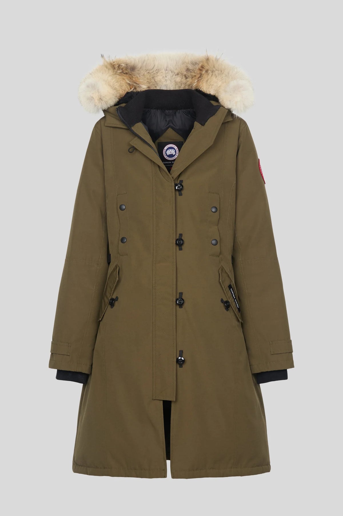 Canada Goose Olive Green Long Hooded Parka with Plush Trim