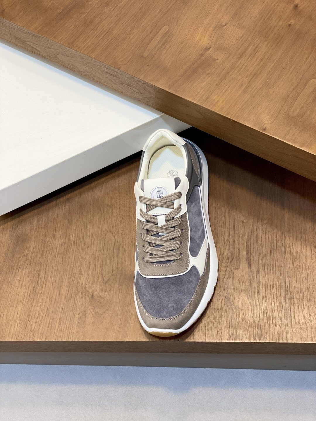 Brunello Cucinelli Gray and Taupe Low-Top Sneakers