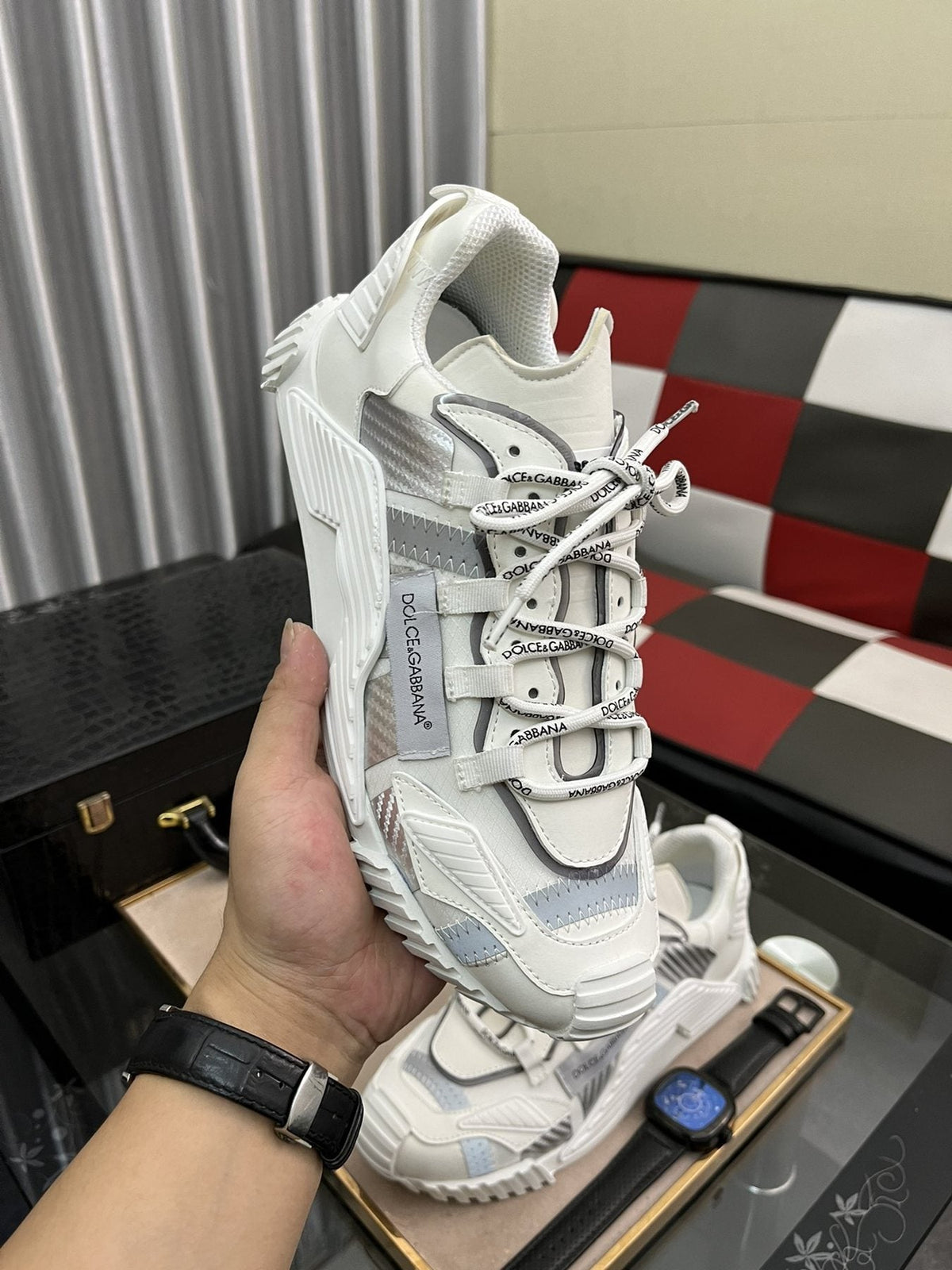 Dolce & Gabbana White and Light Gray Chunky Sneakers