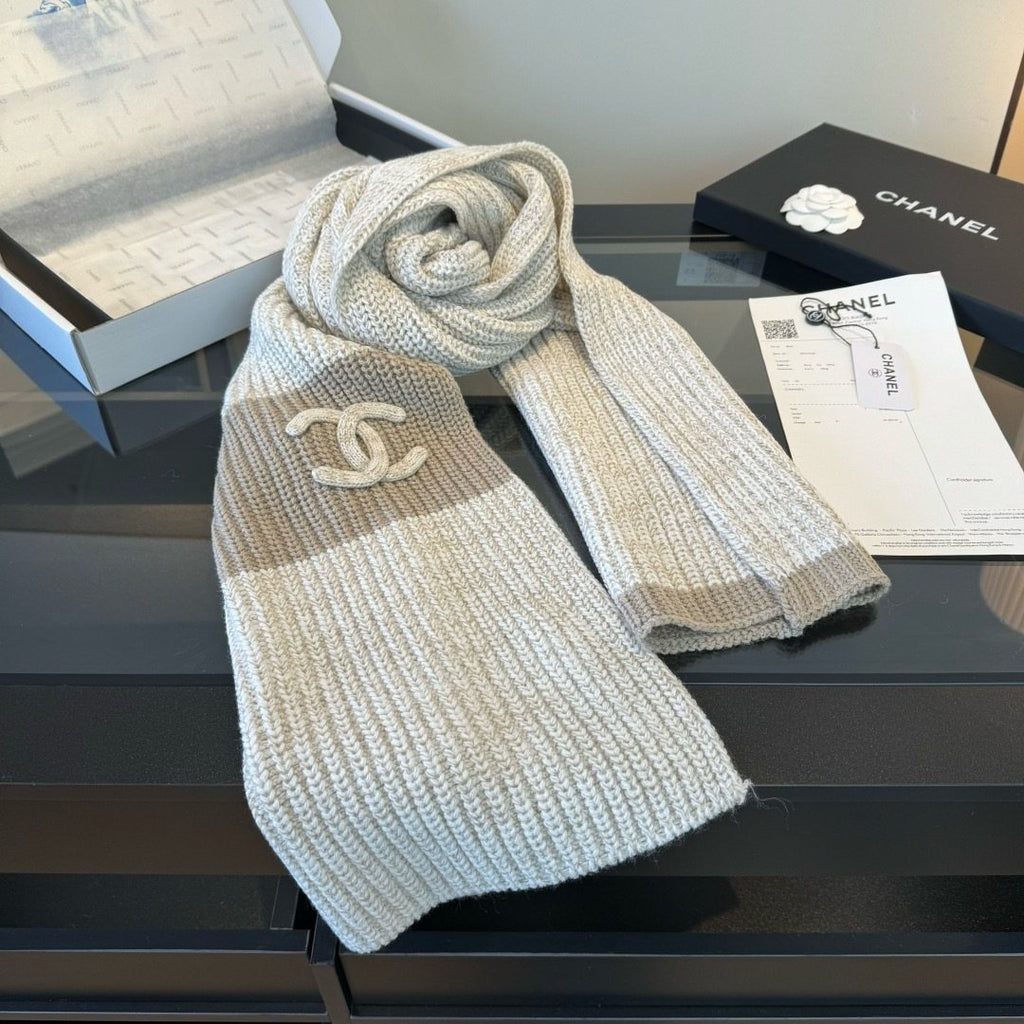 Chanel Rib-Knit Logo Scarf