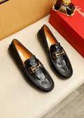 Ferragamo Black Embossed Leather Loafers