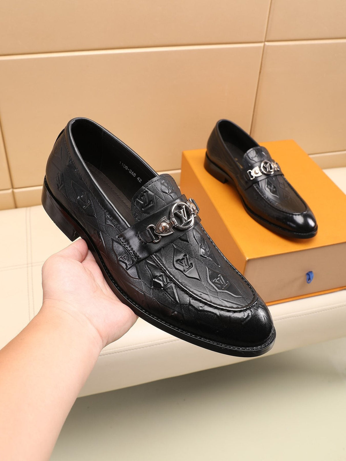Louis Vuitton Black Embossed Loafers