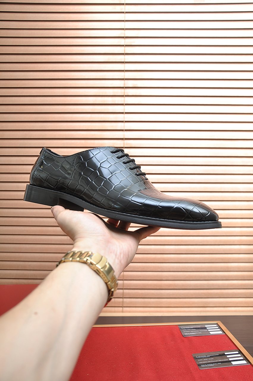 Ferragamo Black Embossed Lace-Up Dress Shoes