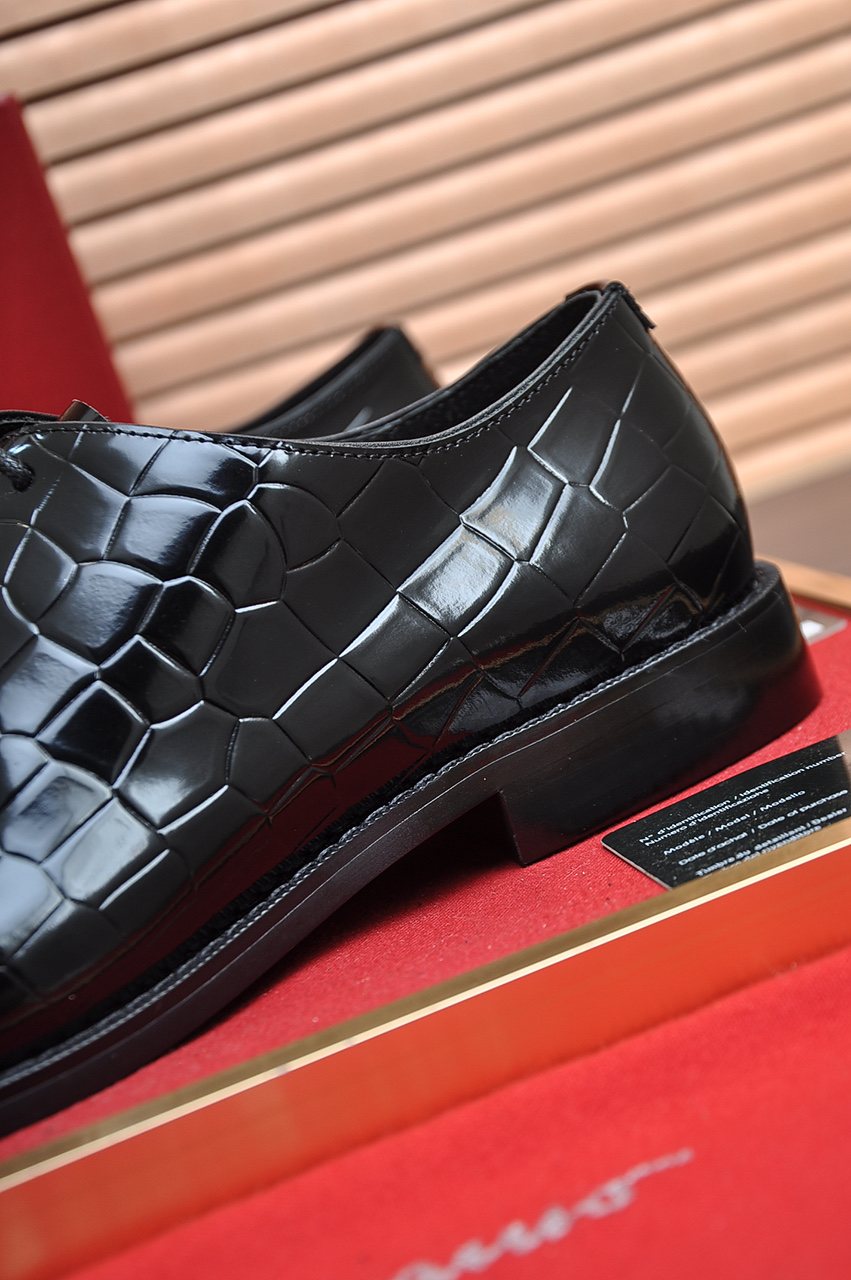 Ferragamo Black Embossed Lace-Up Dress Shoes